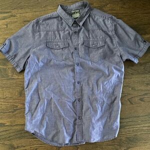 siraighi faded chambray blue cotton button down short sleeve dress shirt